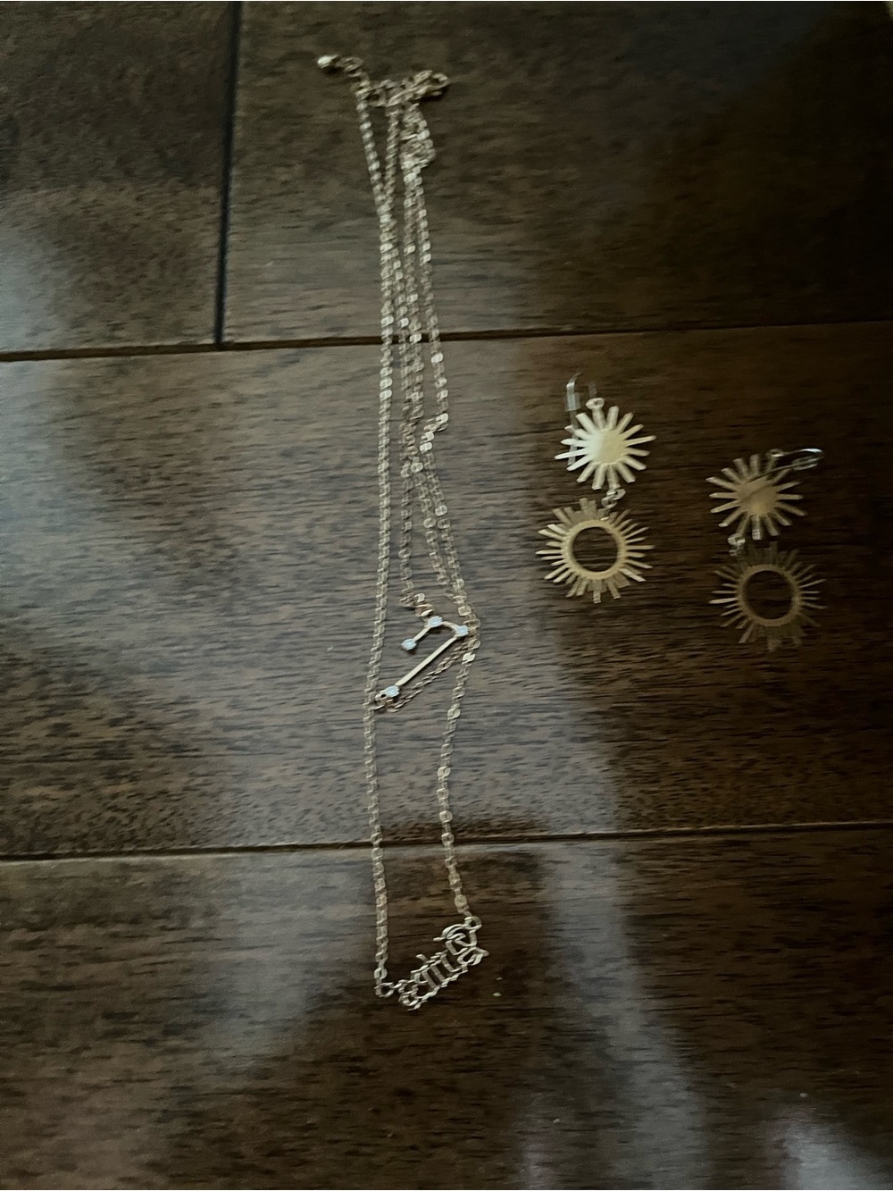 Gold  Sunburst Earrings & Layered Aries astrology signNecklace Set